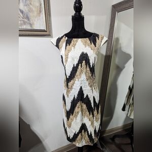 Signature by Robbie Bee Women's Aztec Chevron Sheath Dress Brown Stretch